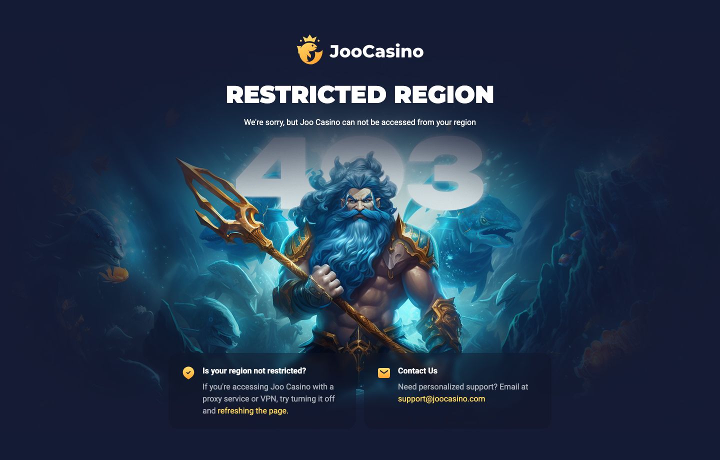 JooCasino homepage showing the welcome hero, top navigation, and featured game tiles